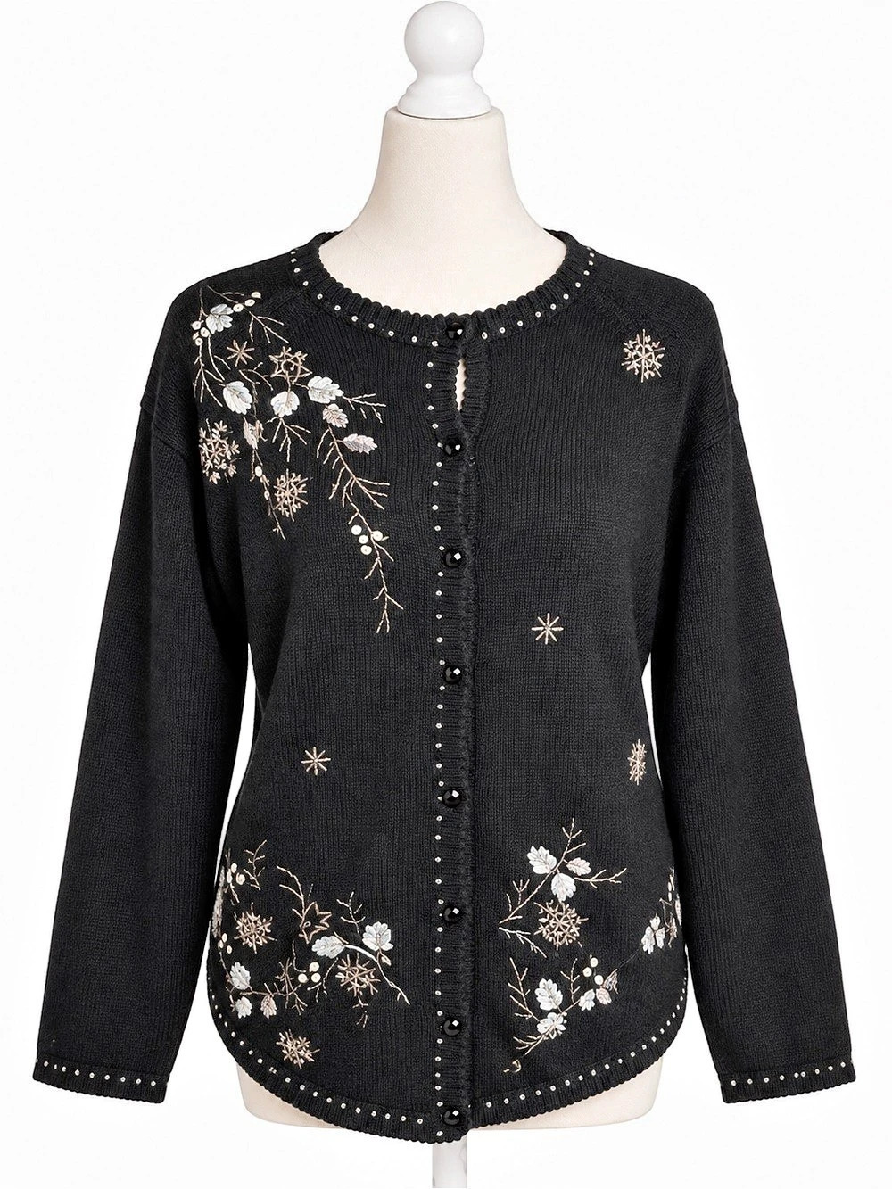 Stitches In Time Cardigan Womens S Black Floral Embroidered Beaded Grandmacore